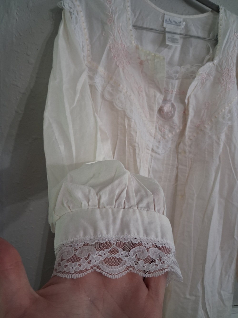 Vintage 100% cotton cottage Prairie peignoir set nightgown robe lace embroidery - Picture 3 of 10